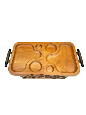 Vintage Karoff 50s Wood MCM 3-Tier Expandable Buffet Serving Tray