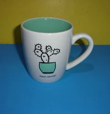 American Atelier Stoneware Mug "Main Squeeze" Cactus - Sea Foam Green Inside
