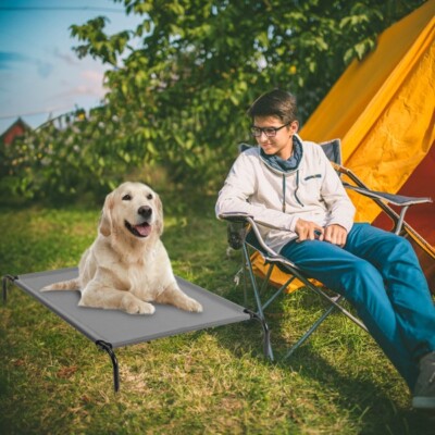 50'' Light Grey Large Dog Bed Elevated Raised Pet Cot Indoor Durable Steel Frame