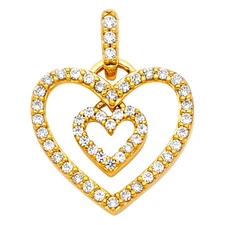 Ioka - 14K Gold Cubic Zirconia CZ Heart Charm Pendant For Necklace or Chain