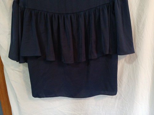 Jennifer Lopez Sheer-Ruffle Blouse -lined-3/4 Sleeve-Navy Blue-W/Large-Pullover - Picture 10 of 16