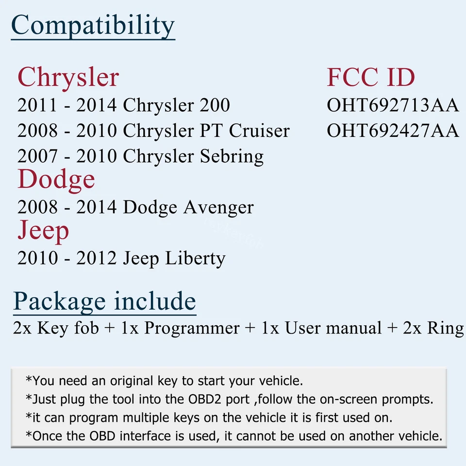 2 llaveros remotos + herramienta de programa para Jeep Liberty Dodge Avenger 2010 2011 2012 Foto 2 de 4