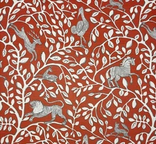 ROBERT ALLEN PANTHEON PERSIMMON RED LION HORSE VINE MULTIUSE FABRIC BY YARD 54"W