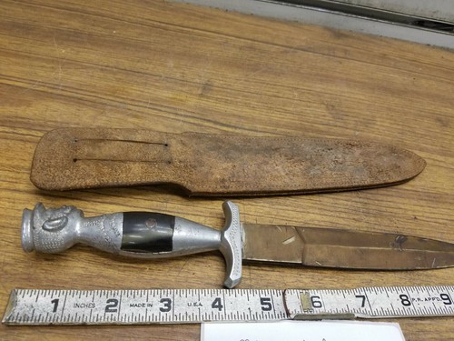 Vintage Straight Blade Knife Dagger Sheath Figure Fighting Bowie Mexico Military - Picture 9 of 10