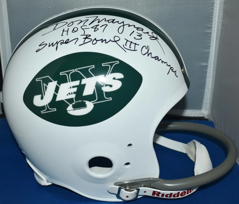 DON MAYNARD AUTOGRAPHED FULL SIZE CUSTOM REP HELMET NEW YORK JETS HOF 87 JSA  - Image 2 of 4