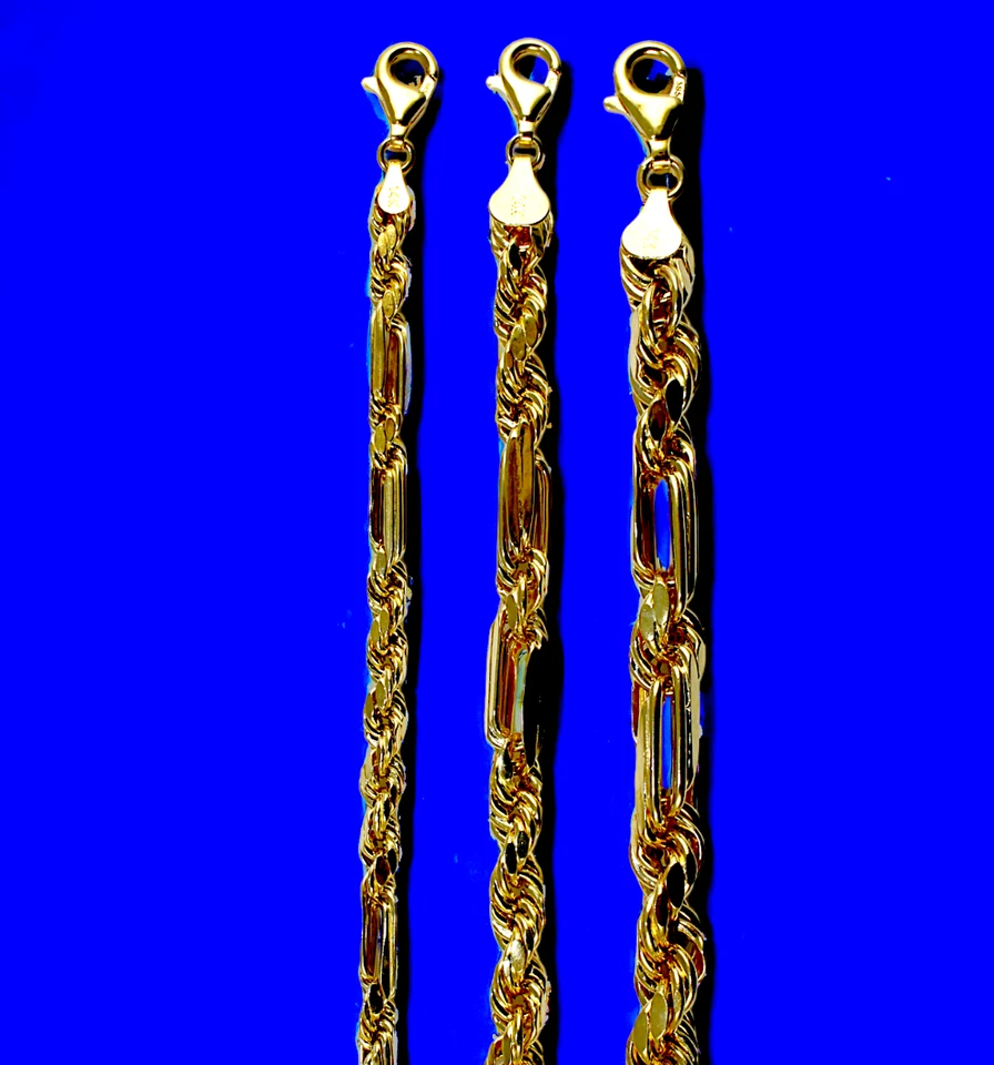 Brazalete Cadena Cuerda Milano Figaro Oro Amarillo 14K D/C Oro Real 5mm-10mm 7"-9"