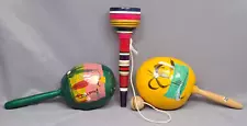 Set / Pair of 2 Wooden Maracas Hand-Painted Fiesta Instrument Mexico + Balero