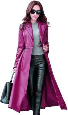 Pink Leather Trench Coat Women's Genuine Lambskin Leather Long Overcoat  Jacket