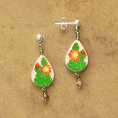 Hand-Painted-Beaded Flower Earrings-Cactus-Made in Peru-Fair Trade Jewelry
