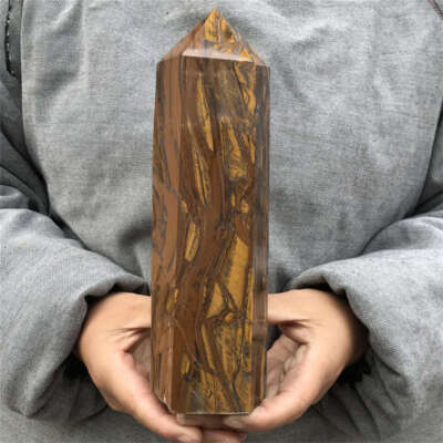 1.31kg Natural Tiger s Eye Obelisk  Quartz Crystal Point wand Healing