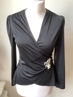 Vintage 70 s 80 s FREDERICKS OF HOLLYWOOD Black Button Jewelled Top UK S (8/10)