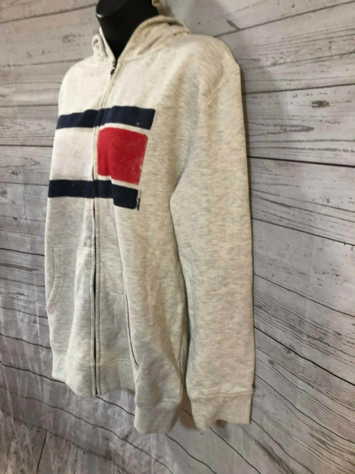 Женская толстовка с капюшоном Tommy Hilfiger на молнии большой логотип спереди серо-кремовая размер XL 20 - Изображение 2 из 4