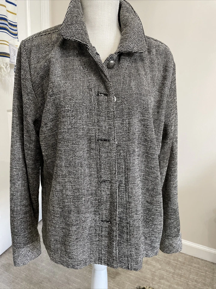 Christopher Banks Black Jacket Womens Large Black Tan Brushed Tweed  Moto Blazer - Image 2 of 4