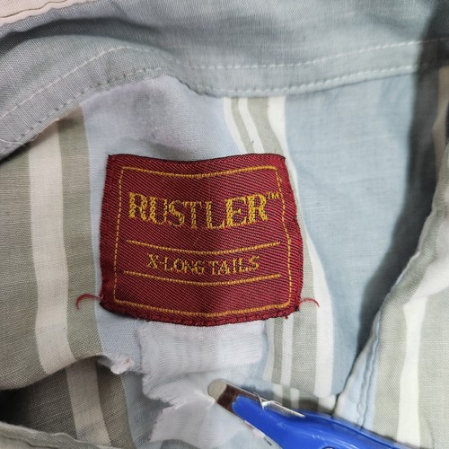 Rustler Western Shirt Mens XL X-Long Tails Striped Pearl Snap Distressed * - Picture 8 of 11