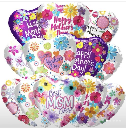 12 PCS 💜 HAPPY MOTHER’S DAY 💜 18 Inch Heart & Flower Mylar Balloons Party