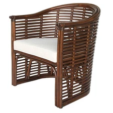 New Pacific Direct Knox 19" Fabric and Rattan Tub Chair in Earth Tone Brown