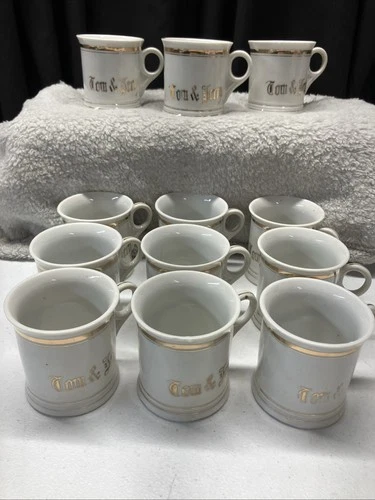 Vintage TOM & JERRY Cups In White Porcelain with Gold Trim Set Of 12!