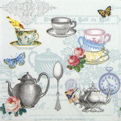 4x einzelne Papierservietten für Decoupage und Party - Teemix blau