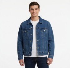 Calvin Klein Men's Classic Denim Trucker Jacket Size L 410 Blue Slate VTG Look