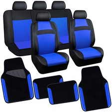 3D Air Mesh Leather Car Seat Cover Full Sets 4Pcs Waterproof Black and Blue