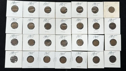(LOT OF 24) 1905 1c Indian Head Penny Fine & Better Cent Copper US Coins