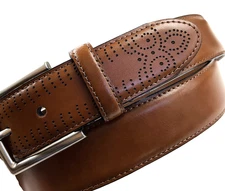 Jos A Bank Mens Belt 44 Brown Genuine Leather Silver Buckle Dress Casual Italy