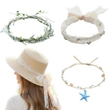 3Pcs Leaf Floral Straw Hat Bands for Fairy Hat Belts