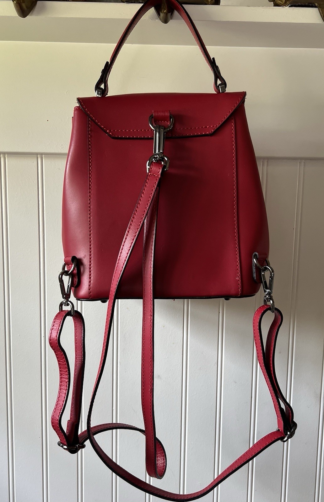 Cielo Celeste Red Leather Convertible Backpack Pu… - image 2