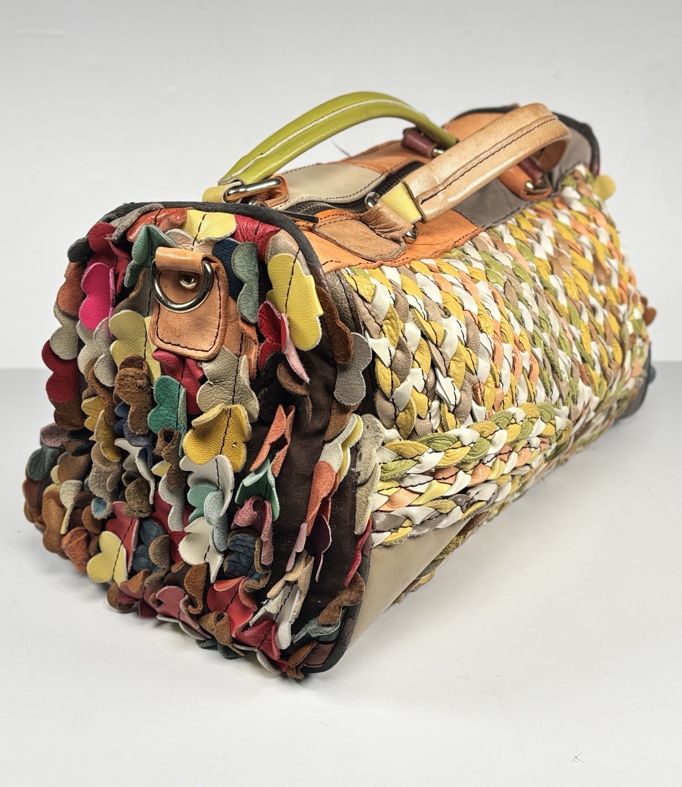 Multicolored Leather Patchwork And Woven Dual Han… - image 6