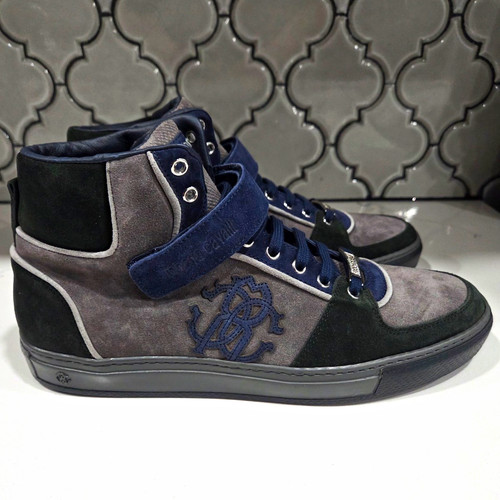 Roberto Cavalli Suede High Top Sneakers Black/Gray/Navy Lace Up Mens 10.5 M