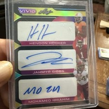 2023 Leaf Vivid Triple Jahmyr Gibbs Hendon Hooker Mohamed Ibrahim Auto #4/5 SP