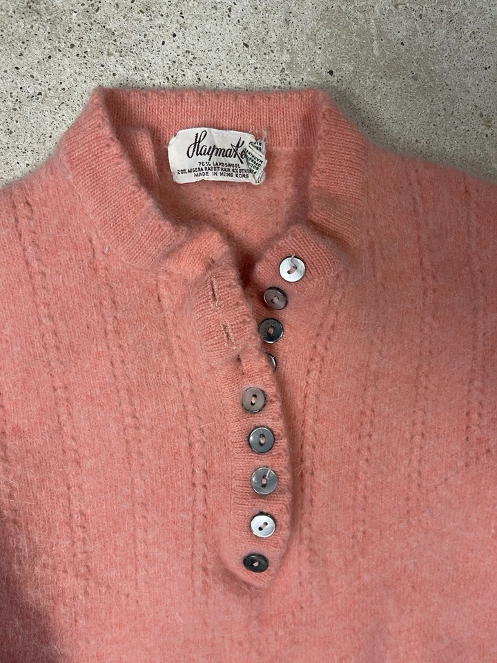 Vintage 60s Lambswool Sweater Dress Size 13 Pink Sleep Dress Haymaker Button M - Image 2 of 4