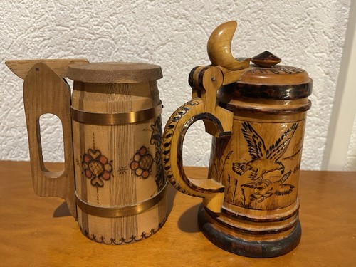 2 holz bierkrug mit deckel 2 Stück  - Imagen 3 de 7