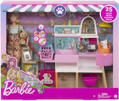 Barbie Doll  and Pet Boutique Playset with 4 Pets, Color-Change Grooming (GRG90)