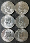 Lot of Six 1954 S 50c Franklin Silver Half Dollars