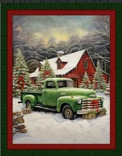 MDG -  Christmas At The Barn Quilting And Crafting Fabric Panel With Truck 🛻