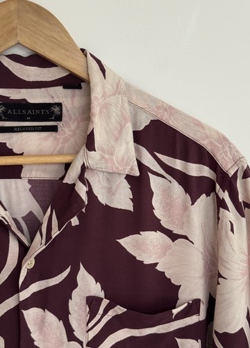 Allsaints “jardin” Short Sleeve Shirt Floral Hawaiian Purple White M/ Relaxed - 第 5/11 張圖片