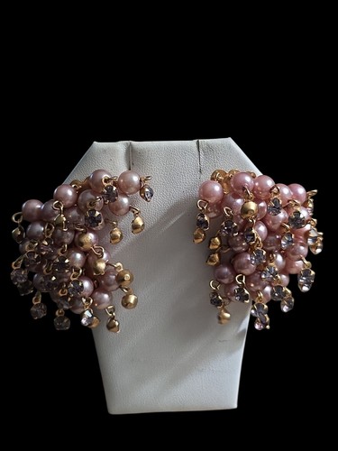Vtg Huge Pink Cha Cha Clip Earrings Pat Pending
