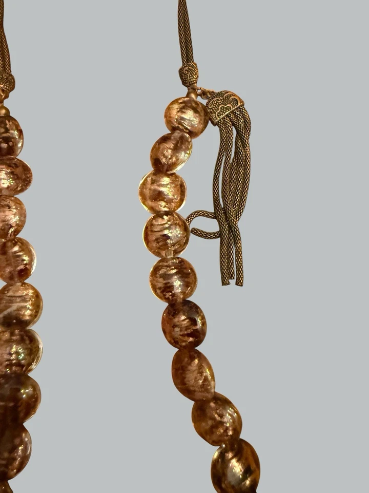 "Collar de cuentas de vidrio Coldwater Creek ámbar marrón mancha de cobre 36"" malla trenzada" Foto 3 de 4