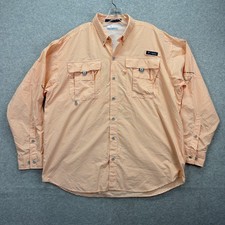 Columbia PFG Shirt Mens Large Orange Plaid Super Bahama Omni Shade Fishing UPF