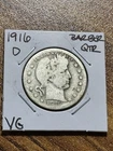 1916 D Barber Silver Quarter VG Very Good Condition U.S. 25c Coin (Raw13727)