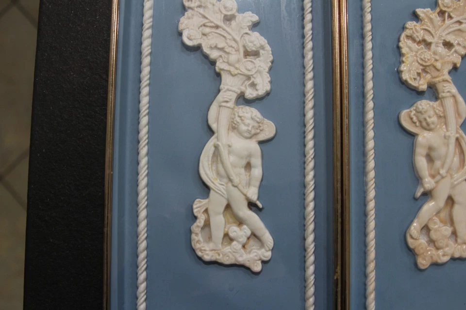 DE COLECCIÓN ESTILO MADERA DE CUÑA QUERUBÍN AZUL/BLANCO COLGANTE DE PARED A JUEGO PR REGAL METALCRAFT Foto 4 de 4