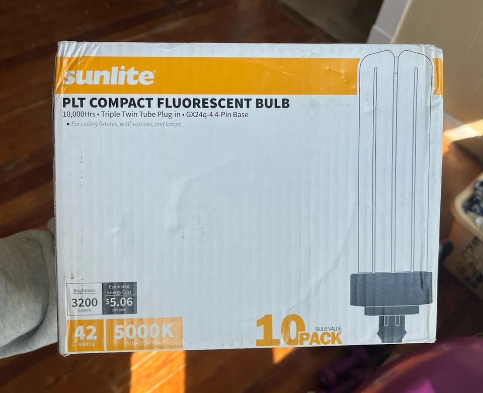(10PK) Sunlite 42W 5000K Fluorescent Light Bulb 4-Pin GX24Q-4 Base 10000hr 3200L - Image 2 of 4