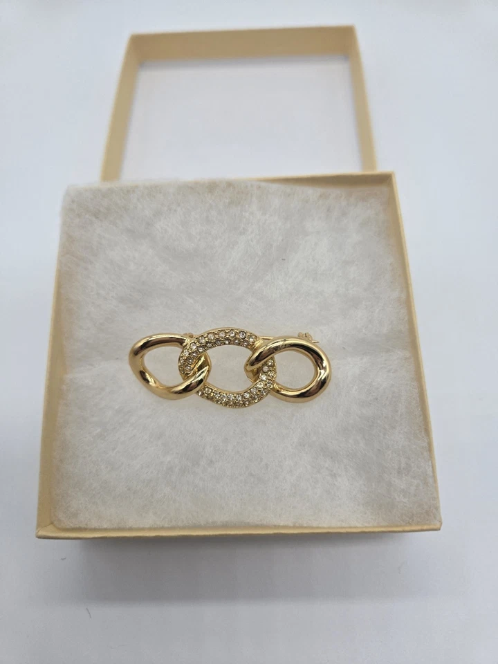 Vintage Christian DIOR Crystal Chain Link Brooch Goldtone Signed Sparkles Pretty