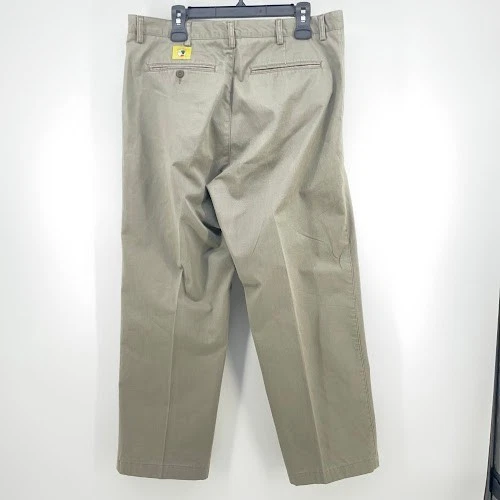 Calça masculina cáqui cabeça de pato 36x30 serve 36x28 plissada algodão chinos calças - Imagem 4 de 4