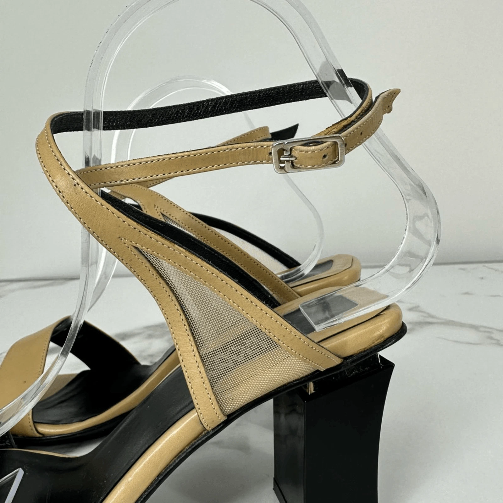 Vintage anni 90 GIANNI VERSACE medaglione tacco punta quadrata pelle marrone taglia 38 5