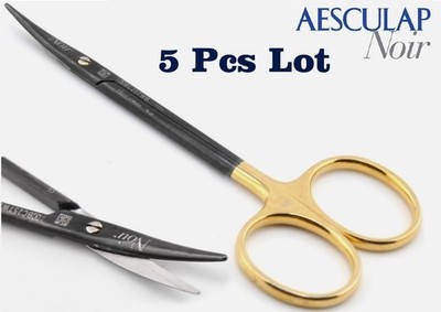 5 Pcs AESCULAP NOIR BC257WB Curved Durotip Supercut Delicate Strabismus Scissors