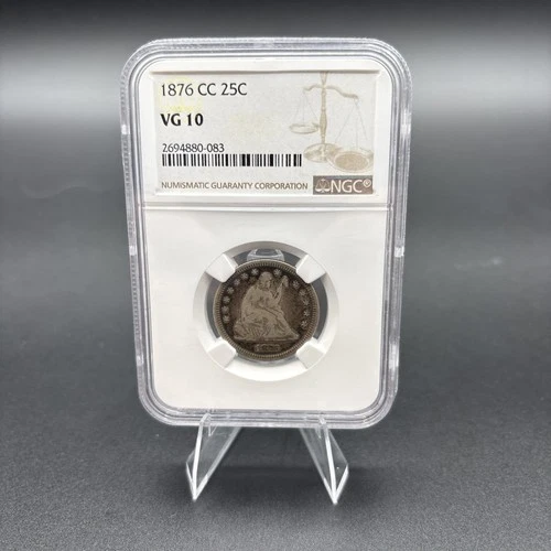 1876-CC Seated Liberty Quarter 25c Coin, Carson City, 90% Silver NGC VG10