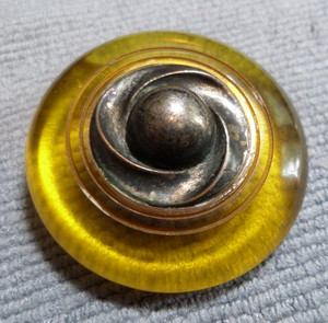Large Antique Bakelite Carved Metal Center Button APPLEJUICE 1-11/16" Tested