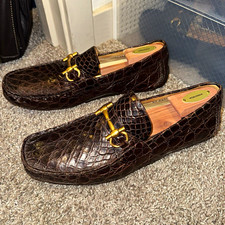 Salvatore Ferragamo Men s Brown Crocodile Leather Slip-On Loafers US 8.5 D